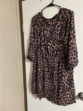torrid  Black Leopard-Print Mini Dress with Tie Neck